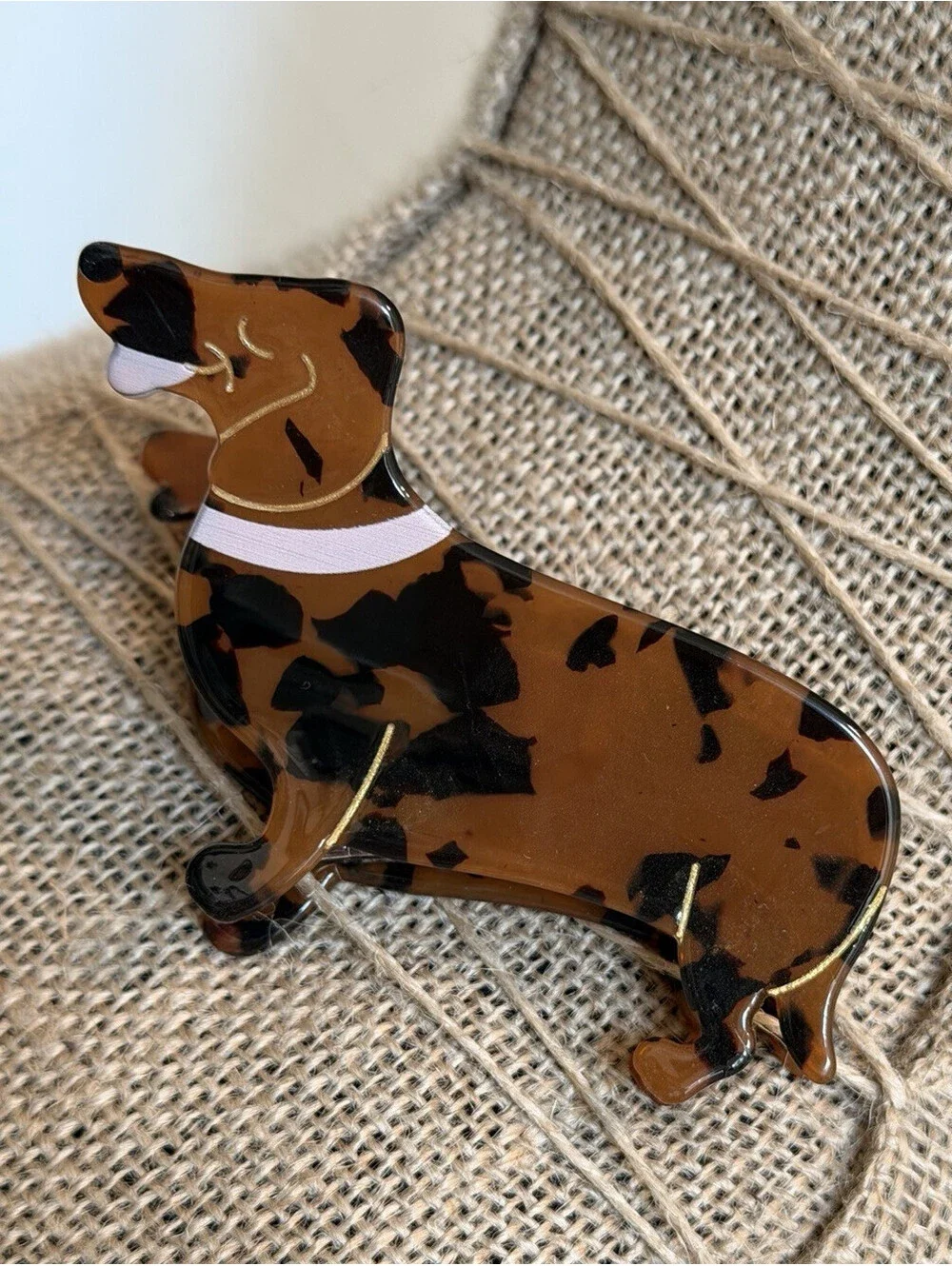 Dachshund Tortoiseshell Brown Hair Acrylic Claw Clip DOG PUPPY ADORABLE